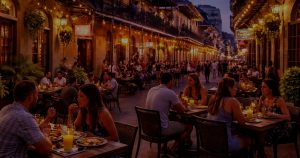 People dining in the French Quarter representing local food and culture in New Orleans